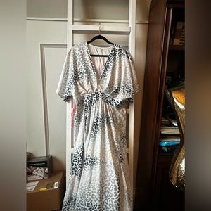 Pink/grey gradient maxi dress with side slits